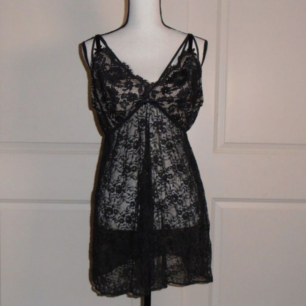 Cacique Black Lace Babydoll Lingerie – Size 18/20 Plus Sheer Nightie